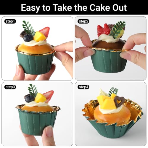 EUSOAR Green Cupcake Liners, 50pcs 3.5oz Aluminum Foil Baking Cupcake Cups - color: Dark Green/Gold, size: 50pcs
