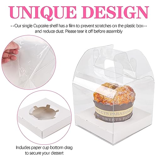 12 Pack Clear Plastic Individual Cupcake Containers with Handles
