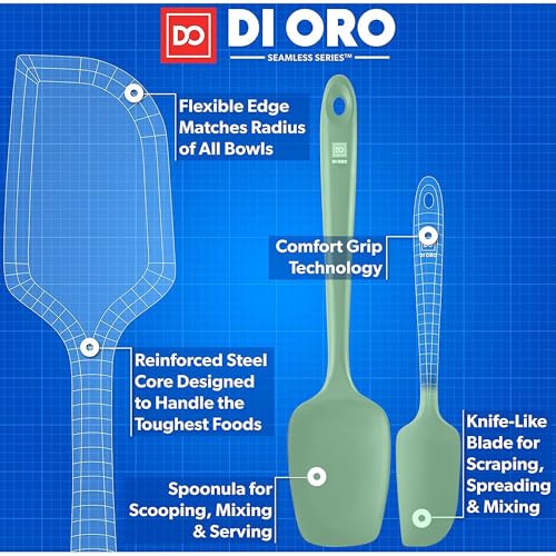 DI ORO Silicone Spatula Set - 600F Heat Resistant, 5-Pc Sage - color: Sage