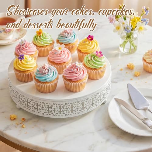 Wenqik White Metal Cake Stand 12 Inch with Cutting & Spatula - color: White, size: 12 Inch