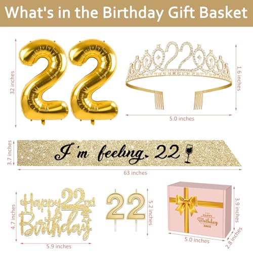 YeohJoy Gold 22nd Birthday Decorations for Her - style: 22nd