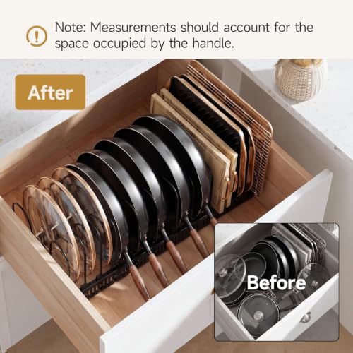 MUDEELA Pot Lid Organizer for Cabinet, Expandable Baking Pan Rack 14 Slots - size: 14 Dividers