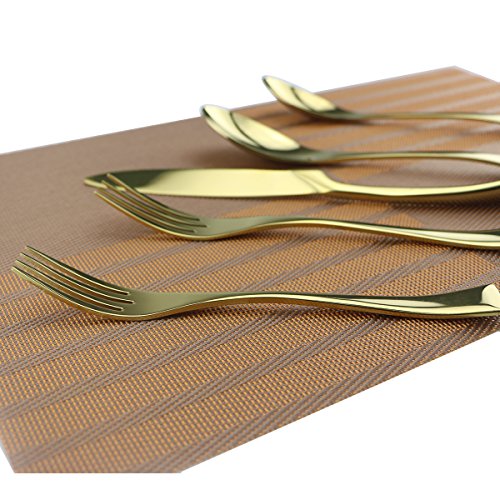 Gold 18/10 Stainless Steel Flatware Set – Stylish Set of Eating Utensils for 1 Person - Dinner Knife, Fork, Soup Spoon, Tea Spoon - Ideal Weight & Size, for Everyday Use or Holidays - size: 1-set-gold