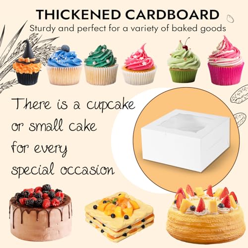 JCD 8 Packs 1+5 Cupcake Box Combo with Clear Window,1 small Cake and 5 Cupcakes Box with insert and Stickers, for Family Birthday Party Mother's day (1+5/8pcs) - size: White 1+5/8Pcs