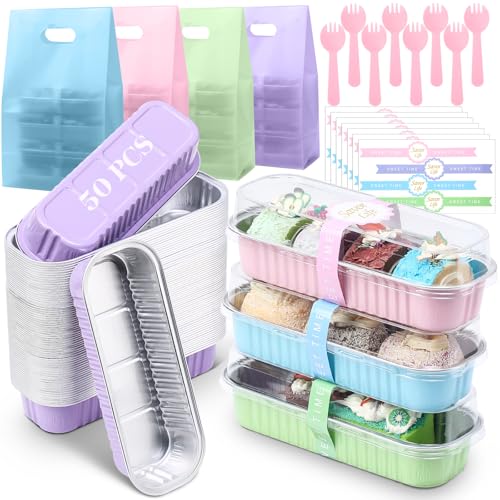 212 Pack Macaron Mini Loaf Pans Set with Lid and Spoon - color: Macaron Colors