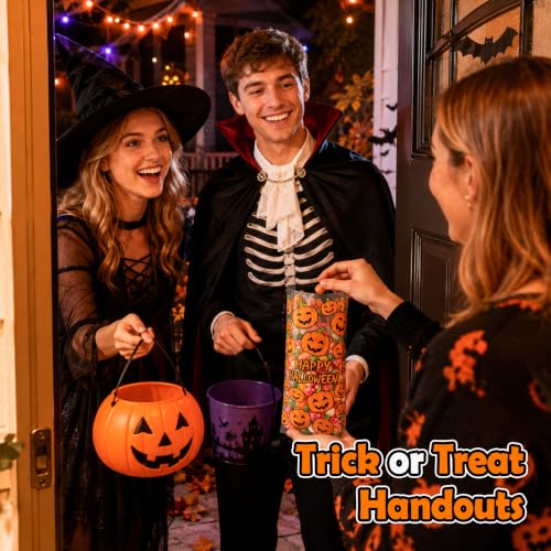 NPLUX 100 Pack Halloween Treat Bags,Twist Ties,Pumpkin Face,6x10x2.4 in - color: Halloween02