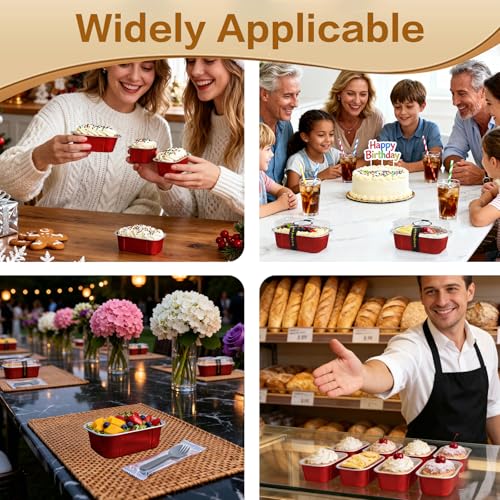 Mini Cake Pans With Lids And Spoons,5.5 oz Rectangle Mini individual Loaf Pans Disposable Aluminum Foil Small Baking Cups Tins (100, Red) - color: Red