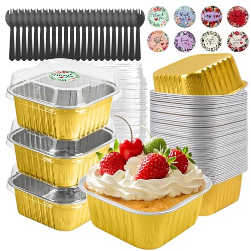 Mini Cake Pans with Lids, Square, 30 Pack, 5 oz, Gold - color: Gold, size: 5oz-30pcs