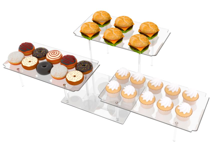 Acrylic Dessert Table Display Set, Clear Cupcake Stand, 3 Tiered Serving Trays and Platters, Buffet Riser and Stand Appetizer Sandwiches Cookie Display Stand Finger Food Display Trays for Party Bases Para Postres