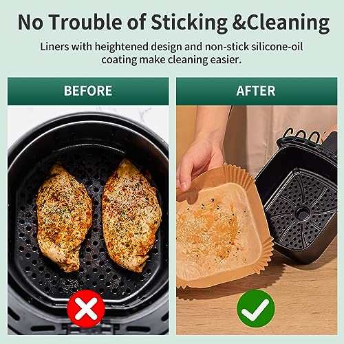 Air Fryer Liners Disposable Paper, 150 PCS Non-stick Parchment Paper, Air Fryer Disposable Liners For 5-8QT Air fryer, Oil-proof 8 Inch Airfryer Paper for Frying, Baking, Roasting Microwave (Square)