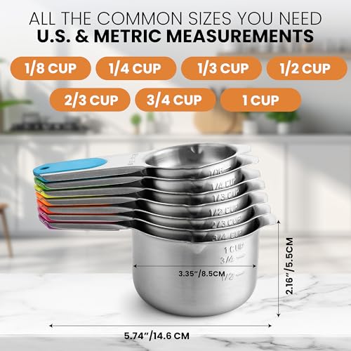 Spring Chef Magnetic Stainless Steel Measuring Cups Set of 7 Patented, Neon - color: Neon, size: Magnetic - Set of 7