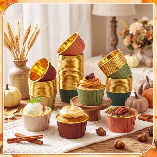 Geiserailie 100 Pcs Autumn Cupcake Liners Fall Foil Wrappers - color: Neatural, style: Classic