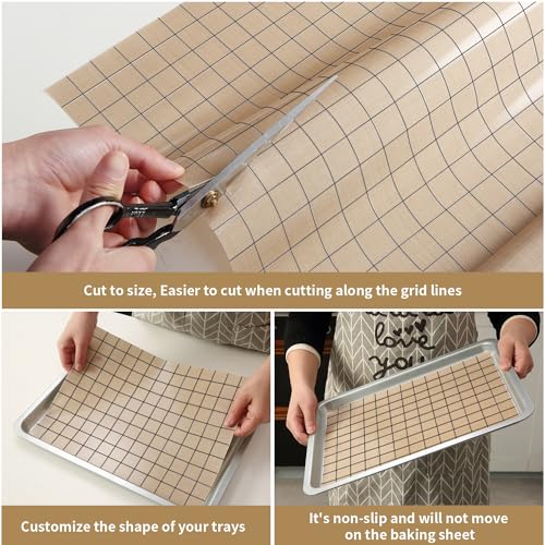 Silicone Baking Mat Roll 12IN*8FT Free Cutting, Non-Slip Pastry Mat, Non-Stick Reusable Air Fryer Liner, Oven Liners, Counter Mat, Freeze Dryer Mat, Easily Cut to Size Fit All Ovens Pans Tins Dishes - color: Beige Black Line, size: 96"L x 12"W