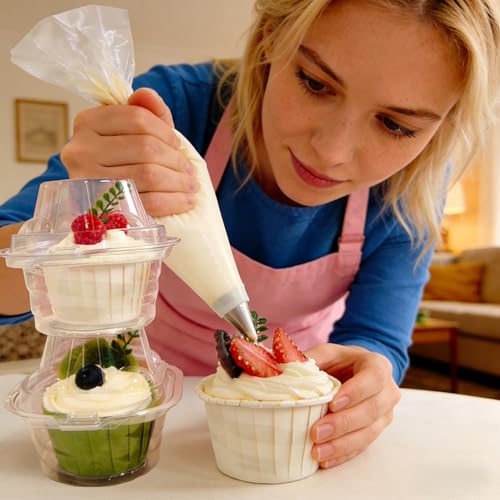 NPLUX 50 Pack Individual Cupcake Containers Plastic Cupcake Boxes Stackable