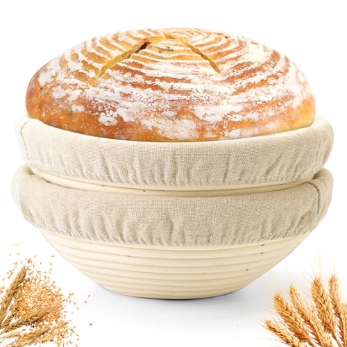 Bread Proofing Baskets Set of 2 10 inch Round Dough Proofing Bowls W/Liners Perfect for Home Sourdough Bakers Baking (10Inch, Round) - size: 10Inch