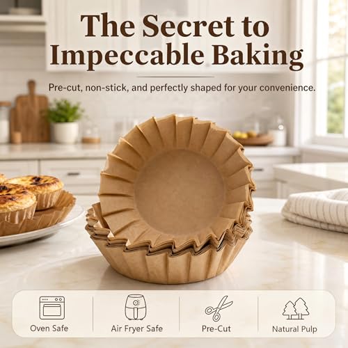 50Pcs 8 Inch Natural Unbleached Parchment Paper Rounds – Non-Stick Precut Baking Circles for Cake & Basque Cheesecake, Easy Peel & Clean Release - size: 8 inch