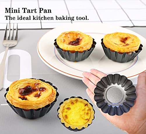 12PCS 2.6" Egg Tart Molds, Mini Carbon Steel Non-Stick Baking Pans - size: 2.6inch
