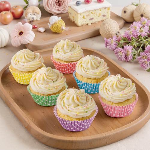 Standard Cupcake Liners 450 Count, Cute Polka Dots Paper Baking Cups Food Grade Disposable Cupcake Wrappers Rainbow Muffin Cups for Wedding Birthday Tea Party Baking Supplies - size: Standard Size