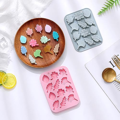 Fall Leaf Chocolate Candy Fondant Silicone Mold, 12 Hole 3D Brain Shape Mold，DIY Cookies Candy Gummy Chocolate Mold Ice Cream Tray for Holiday Party Thanksgiving Day(2 Pack) - color: Fall Leaves