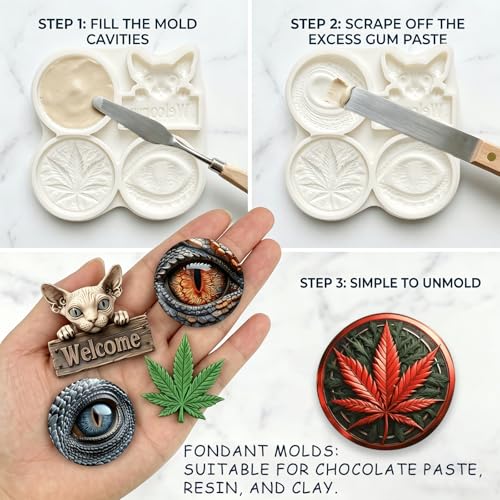Dragon Eye Sphynx Cat fondant Mold, Leaf Welcome Cat Silicone Mold - color: Dragon Eye Fondant Mold