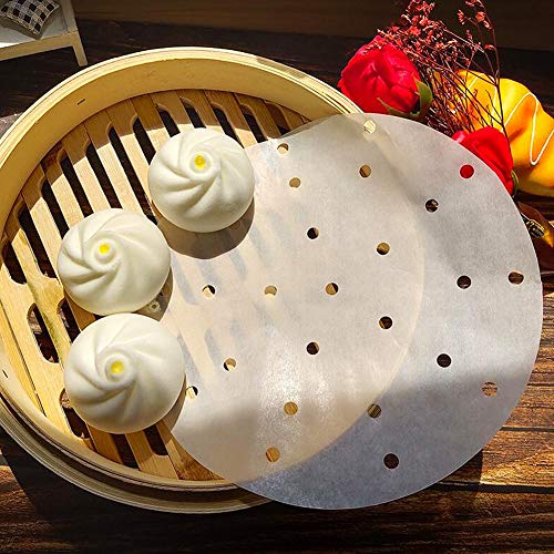BYKITCHEN 8 Inch Steamer Liners,200pcs Perforated Round Air Fryer Paper - size: 8 inches