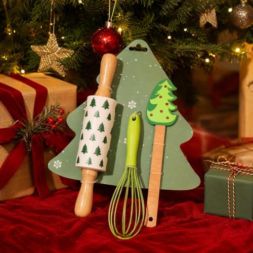 3-Piece Christmas Baking Set, Silicone Spatula Whisks Rolling Pin - color: 3-Piece Christmas Baking Set