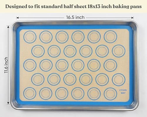 Macaron Silicone Baking Mats Set of 2, Half Sheet Nonstick Reusable Extra Thick Baking Sheet Liners for Macarons, Cookies and Pastry, Blue - color: Macaron Blue, size: 16.5"L x 11.6"W