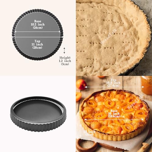 11-Inch Tart Pan Set, Nonstick Carbon Steel with Removable Bottom, 2 Pack - size: 11″