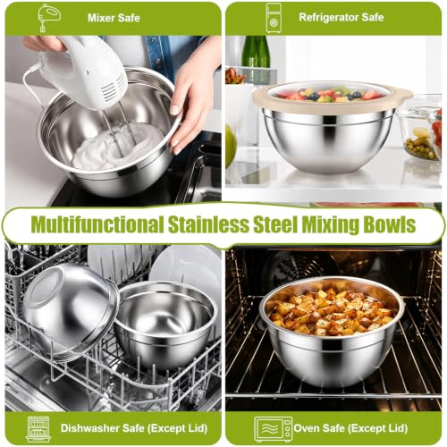 P&P CHEF Stainless Steel Mixing Bowls with Visible Airtight Lids, Khaki - color: Khaki, style: Visible Airtight Lids
