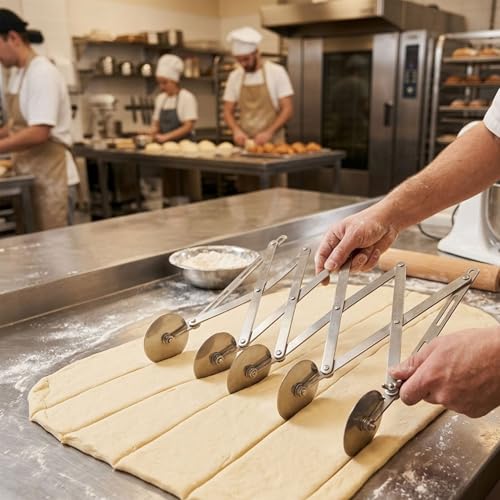 TrueCraftware- 5-Wheel Stainless Steel Adjustable Dough Divider- Pastry Cutter Bakeware Stainless Pizza Slicer Round Dough Cutter Roller Cookie Pastry Knife Divider - size: 5 Wheel