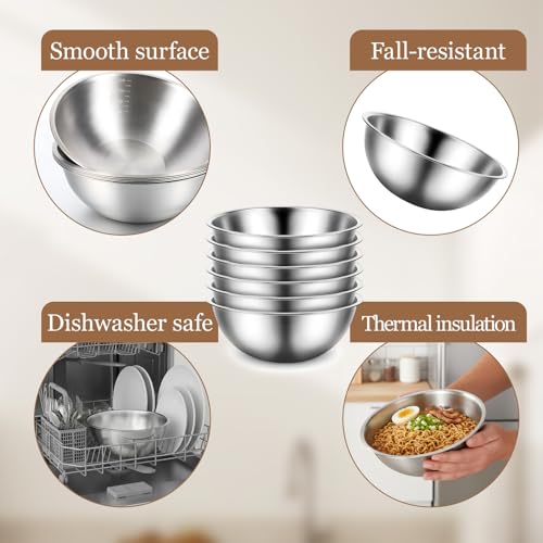 12 Pcs Stainless Steel Mixing Bowls with Graduations, Stainless Steel Bowls, Nesting Metal Prep Salad Bowl, Metal Serving Reusable Baking Food Storage Containers for Kitchen Cooking(9 x 3.5 Inch) - size: 9 inch