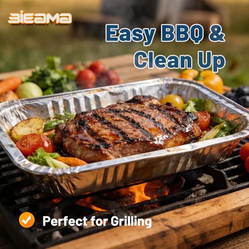 BIEAMA 100 Pack Aluminum Pans 9" x 13" Quarter Size Disposable Foil Pans - size: 13" × 9" 100PACK