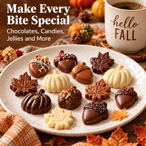 1-Piece Fall Pumpkin Leaf Acorn Silicone Chocolate Mold, 18-Cavity