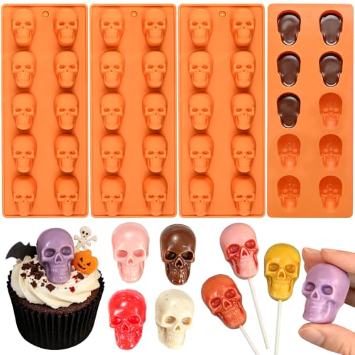 Halloween Mold, 4 Pack Skull Silicone Mold for Chocolate Candy Gummy - color: 4 PCS Halloween skull chocolate molds