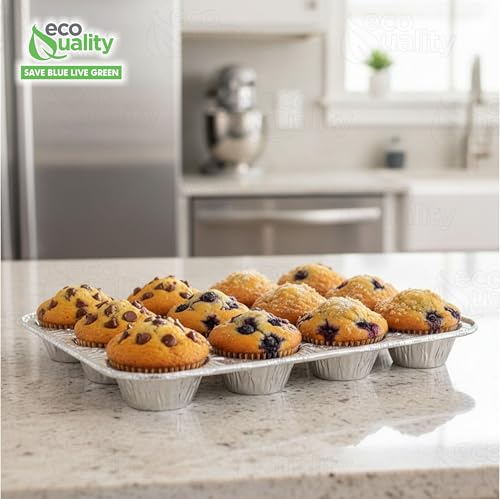 Aluminum 12 Cup Muffin Pan - Disposable Aluminum Cupcake Pans - Muffin Tin Great for Baking Cupcakes, Mini Muffins, Small Pies - Heavy Duty, Durable Reusable Recyclable - Bake Sale Pans Bulk (200) - size: 200