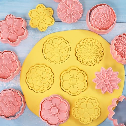 Flower Cookie Cutters 8Pcs Fancy Floral Biscuits Molds for Party Favors - color: Flowers E
