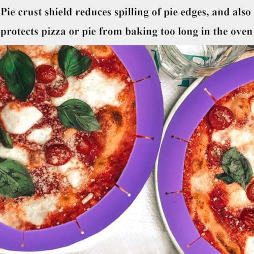 Adjustable Pie Crust Shield, Silicone Pie Crust Protector for Baking, Pie Ring Pie Crust Cover Tools, Fits 8-11.4 Inch Pies Pizza (Purple) - color: Purple