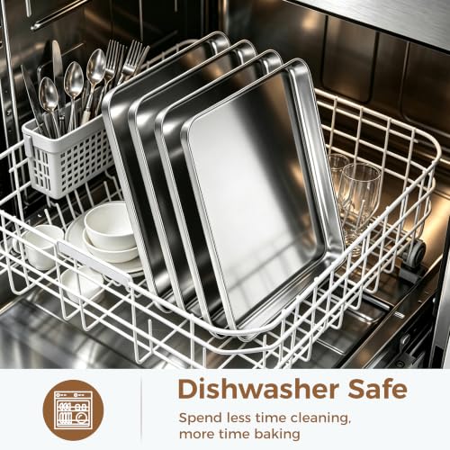 E-far Stainless Steel Baking Sheet 4 Pack, 9"x13" Cookie Sheets for Baking - size: 12.4"x9.7"