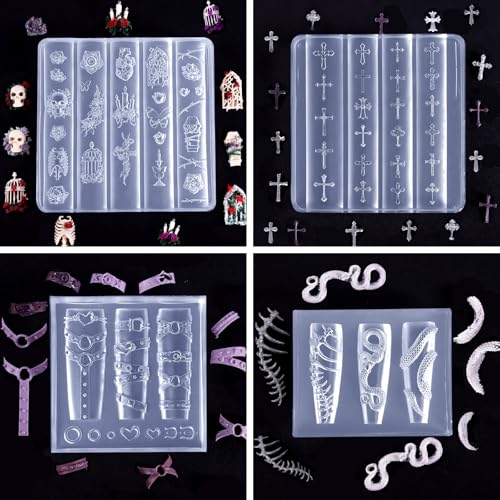 Laza 4pcs Gothic Silicone Nail Art Molds 3D Skull Rose Shaped Nail Molds - color: Skull rose