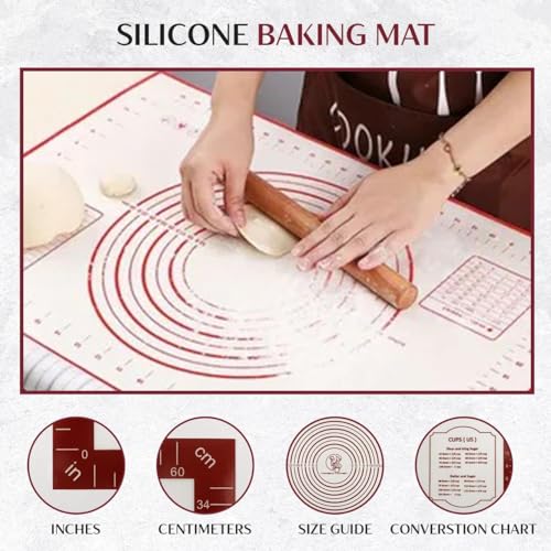 2 Pack Silicone Baking Mat Extra Large (19'x27') with Measurement Indicators, Non-Slip, Pastry Mat Sheet for Dough Pie Crust Rolling Mats for Making Cookies, Macarons, Bread, Baking Supplies - size: X-Large