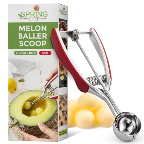 Spring Chef Extra Small Stainless Steel Melon Baller Scoop, #100, Red - color: Red, size: #100 - X-Small - 0.6 Tbsp