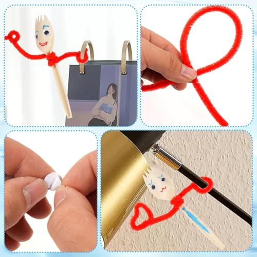 50 Set Fork Craft Kit Disposable Creativity Sporks DIY Fork Creativity Set Include Sporks Red Pipe Cleaners Self Adhesive Wiggle Googly Eyes Make Your Own Craft Kit for Party Projects
