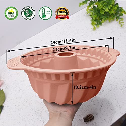 Kenond 9.5 Inch Silicone Fluted Cake Pan, Non-Stick, With Sturdy Handle - color: Pink, size: 1 Pack