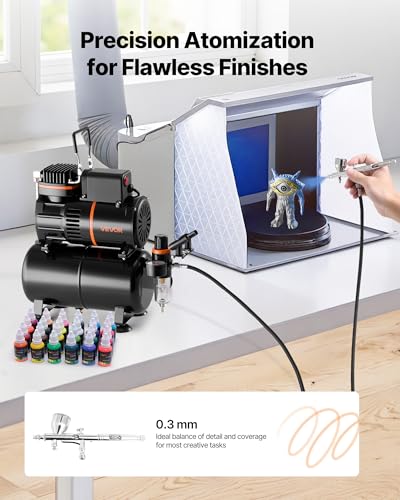 VEVOR Airbrush Kit, 1/6 HP, Air Brush Kit with Air Compressor and Tank, 1 Dual-Action Professional Airbrush with 1 Tip, Hose, Acrylic Paint, 2 Fans, for Cake Decorating, Model Painting, Nail Art - color: 24 Colors Set