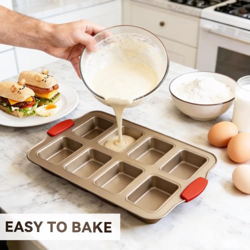 Mini Loaf Pans 8 Cavity Loaf Baking Pans With Silicone Handle Gold - color: Gold, size: 8 Cavity Mini Loaf Pan
