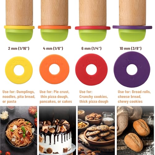Adjustable Rolling Pin with Thickness Rings, 13.8", 4 Rings - color: Multicolor