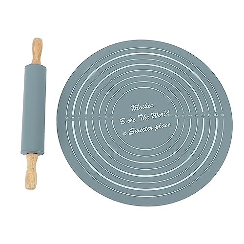 Large Silicone Rolling Pin Pastry Baking Mat Set for Kitchen (Grey) - color: Gray
