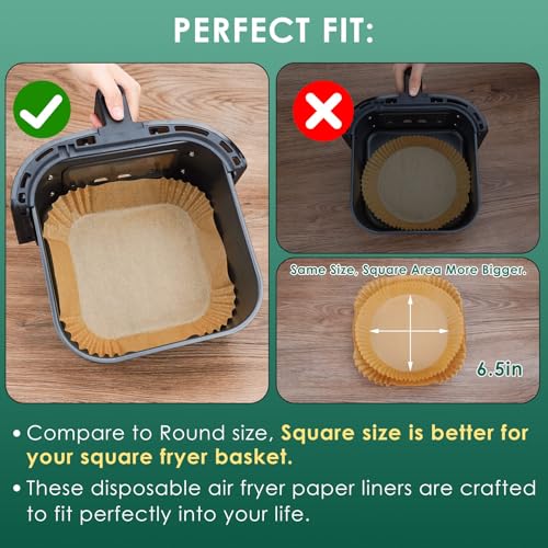 Vailnd 125Pcs 6.5inch Air Fryer Liners Disposable Square Parchment Paper - size: 6.5"Square