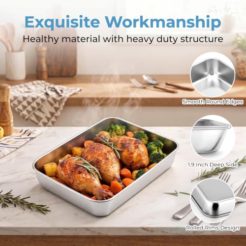 TeamFar Lasagna Pan, 9.3" x7" x1.9" Stainless Steel Rectangular Cake Pan - color: Silver, size: 9 Inch