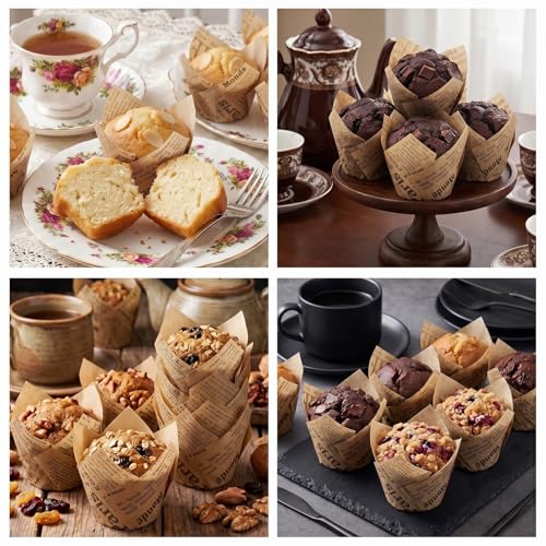 200 Pcs Newspaper Tulip Cupcake Liners for Baking, Natural Color - color: Natural Newspaper